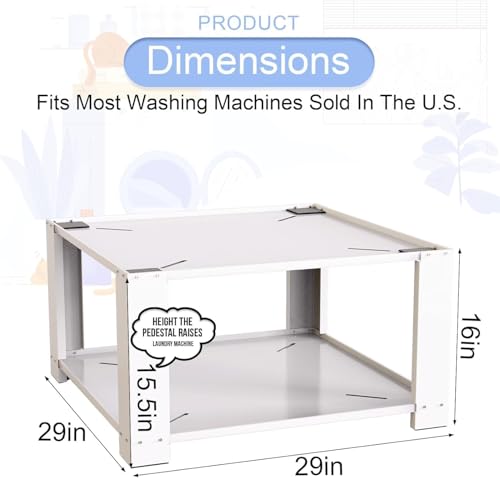 Image of 46432 Classic Washer and Dryer Pedestals Laundry Pedestal - 1Pcs 29 inch x 29 inch x 15.7 inch, Washer Pedestal, Washer and Dryer Shelf, Washing Machine Stand, Compartments for Storage, White