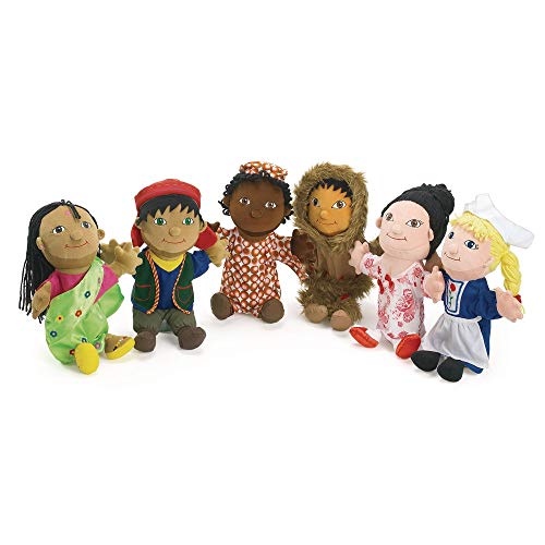 Excellerations Multicultural Around The World Boy and Girl Puppets, 14 inches H (6 Hand Puppets), for Classroom or Home School Use, Social Emotional Learning (Item # WORLDPUP)