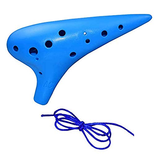 MEW Plastic Ocarina Alto C, 12 Hole Ocarina Easy Instrument for Children, Beginners, Great Music Instrument Gift Travel Companion (Blue)