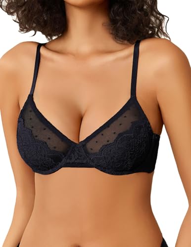 Image of Avidlove Lace Bras for Women Sheer Balconette Underwire Unlined Everyday Bras Lingerie