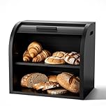 G.a HOMEFAVOR Bamboo Bread Bin 2-Layer Bread Box, Roll-Top Bread Storage for Kitchen with Removable Layer, Self Assembly, Black