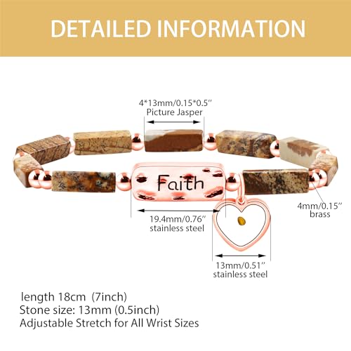 Image of Elastic Faith Bracelet for Women, Adjustable 7 inch Natural Stone Bracelet with Heart Mustard Seed Charm, Spiritual Christian Jewelry for Baptism, Graduation, Religious Celebration YA4856