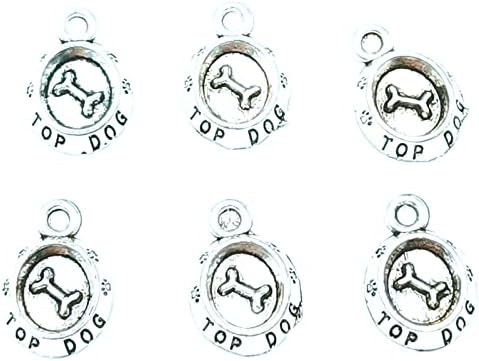 YOOGCORETT 50pcs Charms Antique Tibetan Vintage Silver Bulk Alloy Dog Bowl Bone Dog Food Dish Pendants for DIY Necklace Bracelet Jewellery Supplies and Crafts Making 16 X 12mm (Ancient Silver)