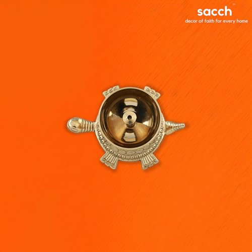 Brass Turtle Diya for Puja, 1 Piece, Gold