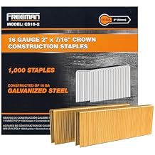 Freeman 16-Gauge Medium Crown Construction Staples | 2" | Glue Collated | Galvanized Steel | 1000 Count | Indoor and Outdoor | Sheathing, Roof Decking, Subfloors and Heavy-Duty Stapling | CS16-2