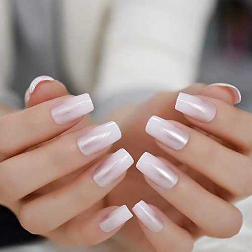 Ibeautying Press On Nails - Pearl Pink French False Nails | Uv Full Cover Finish Gradient Ombre Reusable Fake Nails In 10 Sizes - 24 Nail Kit With Jelly Glue Pad #TOP1