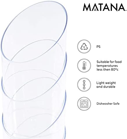 MATANA - 100 Mini Clear Angled Multi-Use Plastic Dessert Party Cups for Cheesecake Parfait Pots Pudding Mousse Bowls - 70ml