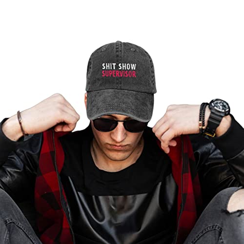 pologmase Shit Show Supervisor - mezclilla unisex con visera solar, béisbol para mujer, béisbol para supervisor espectáculo , camionero negra ajustable impresa con texto para hombres y mujeres