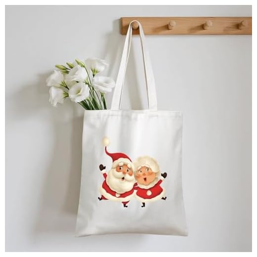 Santa Mrs Claus Christmas Cheer, 13.8 * 11.8Inch Reusable Large Capacity Shoulder Handbag for Shopping, Work, School, Travel
