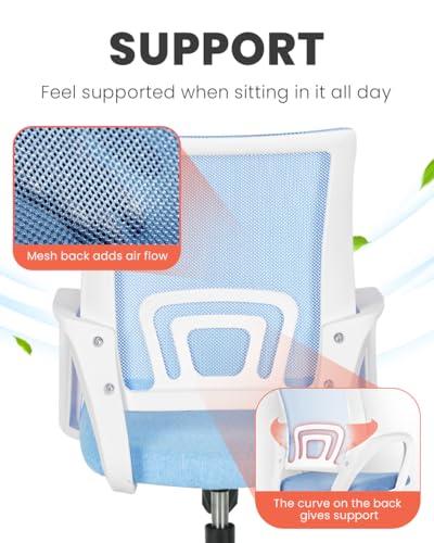 Image of NEO CHAIR Office Desk Computer Chair Ergonomic Mesh Gaming Cushion Seat with Comfy Lumbar Mid Back Support Adjustable Height Swivel Rolling Wheels for Home Task (Sky Blue)