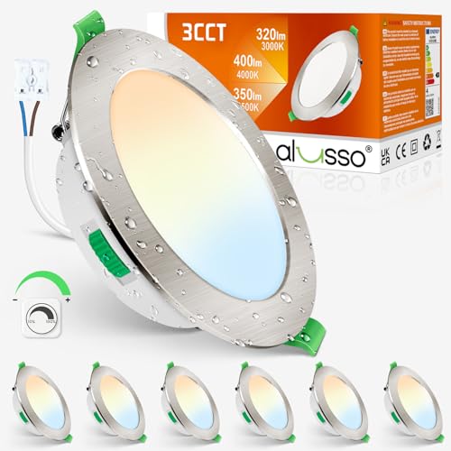 LED Einbaustrahler Dimmbar 230V Slim Flach, 5W 400 Lumen Warmweiß Neutralweiß Kaltweiß Einbauleuchten 30mm Einbautiefe, IP44 Spritzwasser Geschützt Deckenspots für Badezimmer, Wohnzimmer, 6er Set