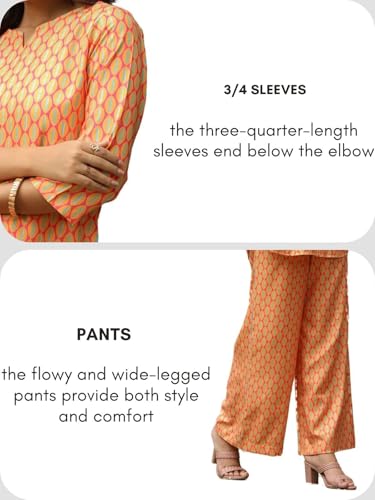 Image of GRECIILOOKS Co-ord Set for Women Stylish | Kurtis | Anarkali Viscose Printed Kurta & Straight Pant Sets | Festive Ethnic Indian Traditional Outfit for Functions & Puja | 3 /4 Half Sleeve