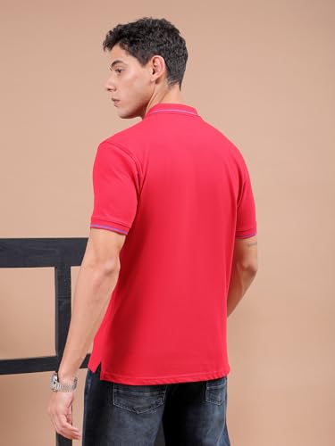 Image of The Indian Garage Co Men Slim Fit Solid Polo Neck Half Sleeves Tshirt