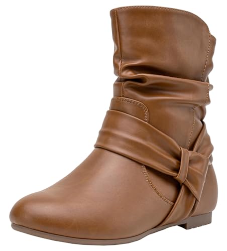 Image of Vepose Women's Slouch Ankle Boots, Flat Low Heel Side Zip Booties 939A