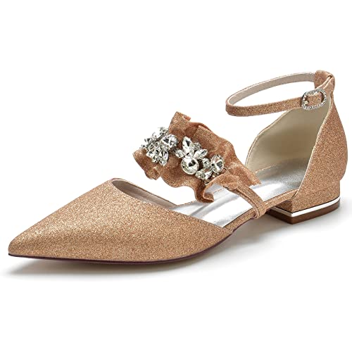 Women's Pointed Toe Wedding Flats Comfortable Wedding Shoes Bridal Flats Evening Prom Party Dress Shoes 2.5Cm