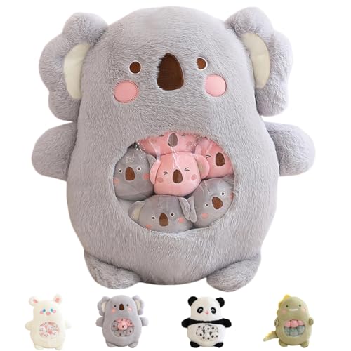 Aiuidun Peluche Koala avec 6 bébés Koalas Amovibles - Coussin à grignoter, Peluche Douce et câline, pour Les Filles, Les Enfants et Les Amoureux des Koalas