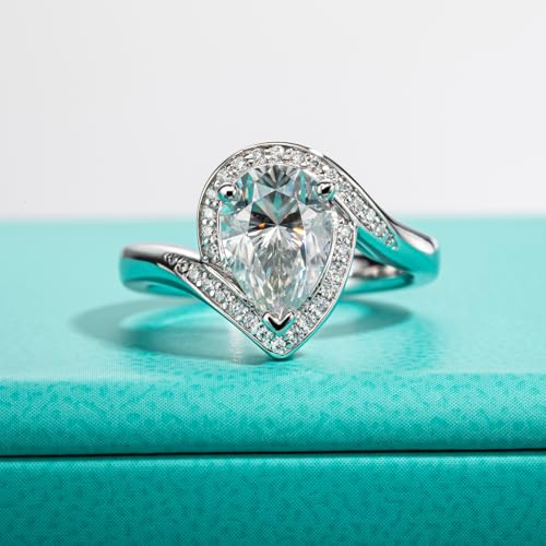AnuClub Pear Cut Moissanite Engagement Rings 2.5ct D Color VVS1 925 Sterling Silver Moissanite Halo Anniversary Wedding Promise Rings for Women with Certificate2