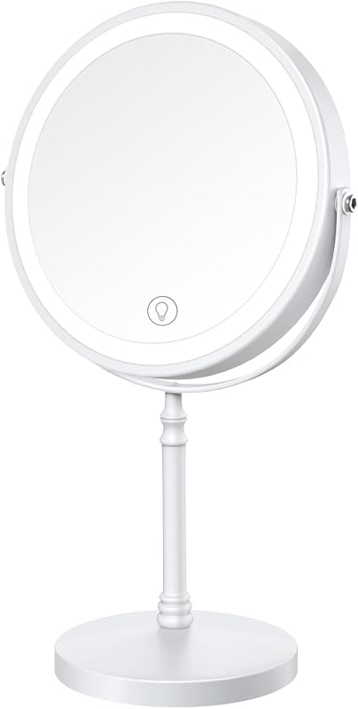 Espelho para maquiagem DEIOVWXS com iluminação LED, recarregável, dupla face 1X/10X e 3 modos de luz
