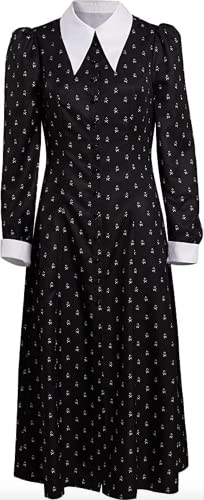 Wednesday Kleid für Erwachsene Schwarz mit weißen Blumen Damen Kostüm Serie, Größe:XXL