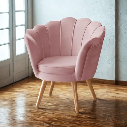 Poltrona Pétala Decorativa Pés de Madeira Veludo Pé Palito Luxuosa (Rose)