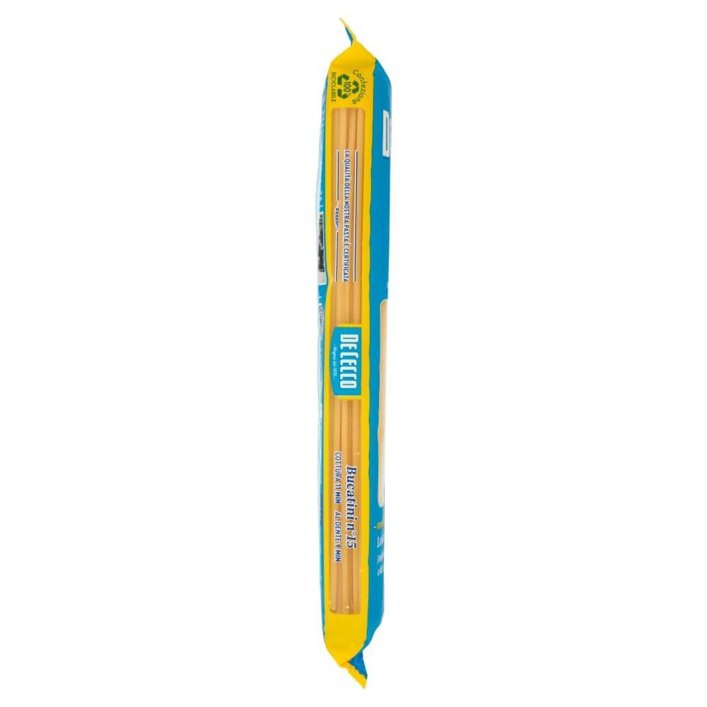 De Cecco Bucatini n°15, pasta 24 x 500 g, secado lento, sémola de trigo duro de calidad superior, cocción 11 min (al diente 9), ideal all'Amatriciana & cacio e pepe + italian Gourmet polpa 400 g