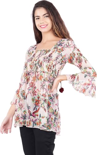 Image of POPWINGS Printed Chiffon Peplum Tops for Women