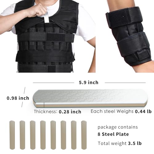 Mavee Fractional Weight Vest Plates, 8 Pack (3.5 Lbs Total / 5.9 Inch), Electroplated Rustproof Solid Steel Inserts for Rucking, Tactical Carrier & Strength Training by Mavee - Image 2