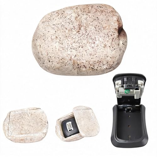 Hide a Key Outside Fake Rock Key Hider Lock Box, Outdoor Hidden Spare Key Holder Stone with 4-Digit Combination Lock, Weatherproof Key Storage Box for Home Rental Office Yard