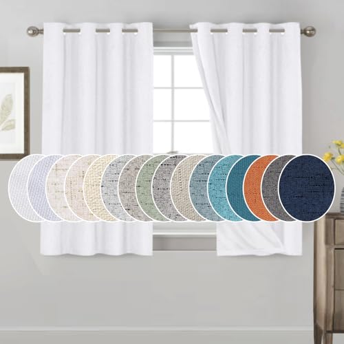 PrinceDeco 100% Blackout Linen Textured Curtains for Bedroom Solid Thermal Insulated with White Liner Room Darkening Burlap Grommet Textured Curtains for Livng Room,52" W x 54" L,Pure White by PrinceDeco - Used condition - CA$42.49