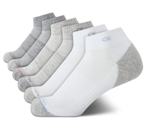Image of Calvin Klein Womens Quarter Socks - 6 Pack Athletic Performance Cushioned Ankle Socks for Women for Running and Workout