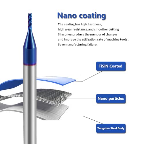 Image of Carbide Square End Mills-4 Flute HRC65 TiSiN Coated,for Milling Alloy Steels, Hardened Steel, Metal etc.1 Pcs D1x50mm