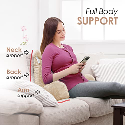 Nestl Reading Pillow Standard Bed Pillow, Back Pillow For Sitting In Bed Shredded Memory Foam Chair Pillow Reading & Bed Rest Pillows Beige Cream Back Pillow For Bed, Bed Chair Arm Pillow With Pockets #TOP2