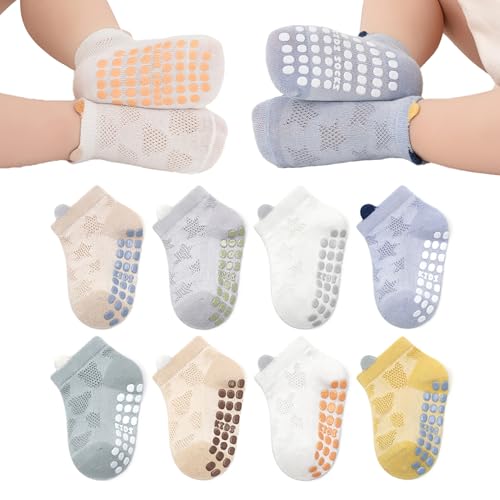 Baby Toddler Non Slip Socks with Grips Thin Mesh Eyelet Non-skid Ankle Socks Cute Girl Boy Newborn Infant 8 Pairs