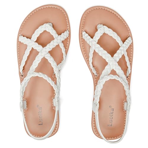 Image of Luoika Women's Wide Width Flat Sandals, Flip Flop Casual Strapy Sandals Slip on Summer Beach Shoes for Women.
