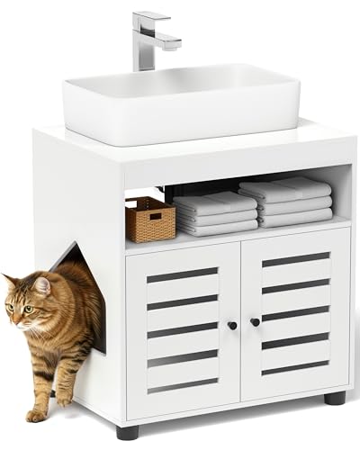 EASECAT Katzenschrank für Katzenklo – Stilvoller Waschbeckenunterschrank/Katzenmöbel mit flexiblem Einstieg (Links/rechts) – Versteckt...
