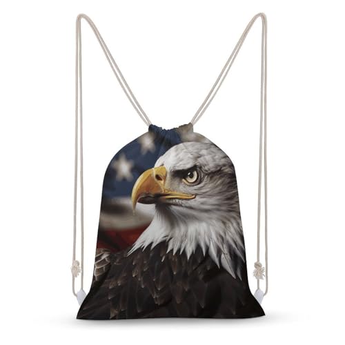 Bald Eagle US Flag Pictures Drawstring Backpack String Bag Sackpack for Gym Shopping Beach Sport Yoga