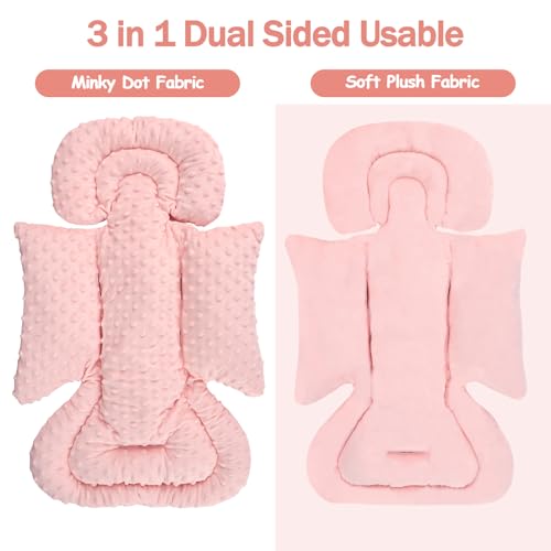 Image of Infant Car Seat Insert Boy Girl, 3 in 1 Newborn Carseat Insert with Strap Pads, Car Seat Head Support for Baby Strollers, Swings, and Bouncers, Comfortable and Machine Washable, Orange Pink