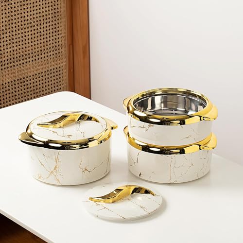 Set di 3 casseruole isolate in acciaio inox, con coperchio, per conservare cibi caldi e freddi, ideali per buffet, feste ed eventi all'aperto