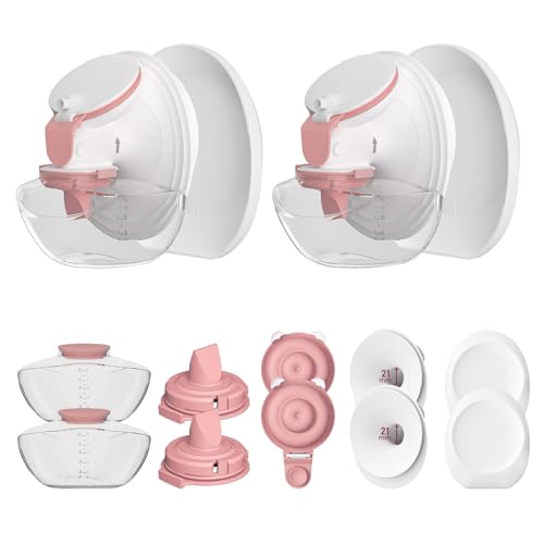 Image of 2 Pack 21mm Full Breast Pump Kits Compatible with Momcozy Upgraded Mobile Flow M9, Upgraded M9 Full Set Parts Including 21mm FlnageX2, Red ValveX2, Red DiaphragmX2, Container with Silicone LipX2