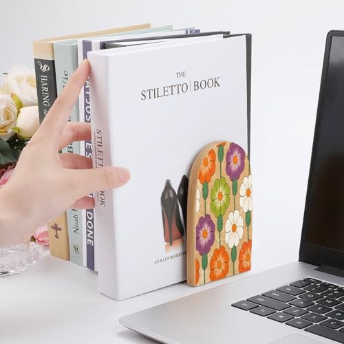 Sujetalibros de flores para evitar caídas de libros en estanterías de madera 7