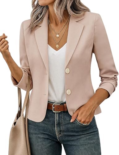 FOLUNSI Women's Business Casual Cropped Blazer Lapel Collar Long ...
