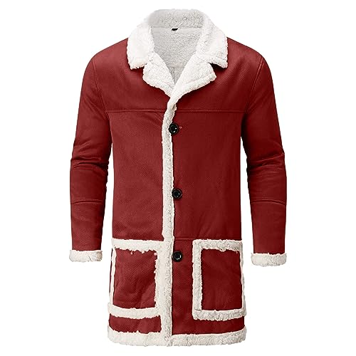 Mens Sherpa Fleece Lined Jackets Winter Warm Fur Collar Long Trench Coats Thick Outwears Pockets for Big Tall Men4