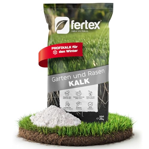 Fertex® Rasenkalk 25 kg – Dolomitenkalk-Granulat mit Calcium & Magnesium | Gartenkalk/Kalkdünger für Rasen, Obst & Gemüse | pH-Wert ausgleichen & Moos vorbeugen | streuwagengeeignet | ca. 165–250 m²