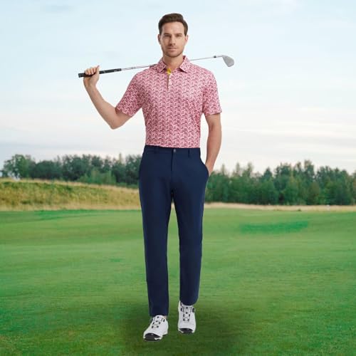 Image of M MAELREG Mens Golf Shirt Short Sleeve Dry Fit Print Moisture Wicking Performance Patterns Collared Polo Shirt