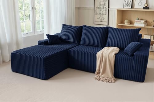 Image of HABUTWAY 94'' Cloud Sectional Couch, Boneless Sofa with Deep Seat, Modular Comfy L-Shape Couch with Chaise for Living Room Bedroom, No Assembly Required(Blue,Left Facing Chaise)