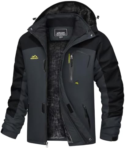 TACVASEN Herren Winter Wasserdichte Winddichte Winterjacke Warme Fleece-Futter Ski Regenmantel mit Kapuze
