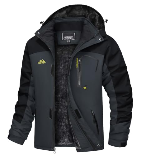 TACVASEN Herren Winter Wasserdichte Winddichte Winterjacke Warme Fleece-Futter Ski Regenmantel mit Kapuze