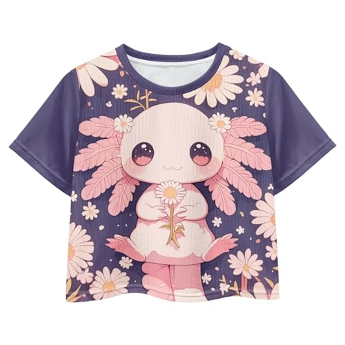 Image of Cute Crop Tops for Girls Short Sleeve Summer T Shirts Fashion Graphic Tees Crew Neck Pullover Tee 5-14 Years