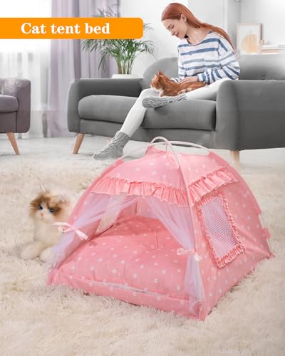 Cat Princess Bed Tent House - Kitty Cute Tent Indoor,Small Dog House Indoor/Outdoor Cave Nest Bed Small Dog Tent for Cat,Puppy Tent (15.7"x15.7"x14.5"/Pink) - Image 3
