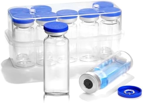 Ehoycq 10ml Sealed Vials with Self Healing Injection Port and Plastic-Aluminum Flip Caps,Glass Empty Vials for Injection 10 Pack